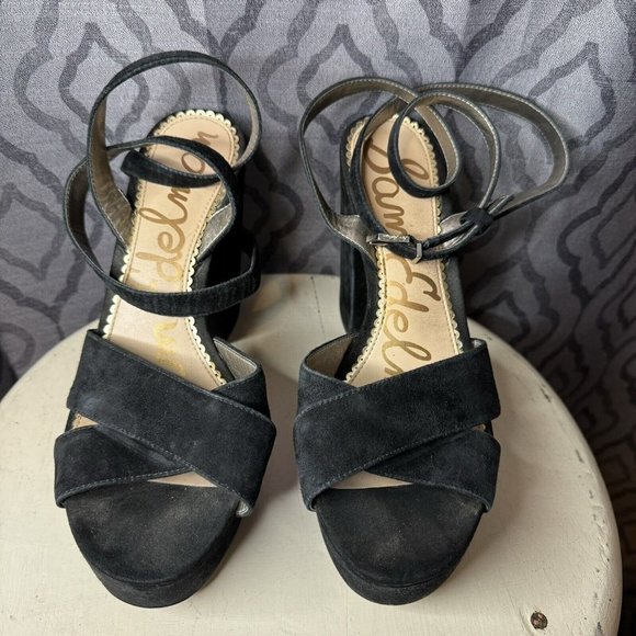 Sam Edelman Mara Velvet Platform Sandal Size 8 Heel Suede - Picture 3 of 11